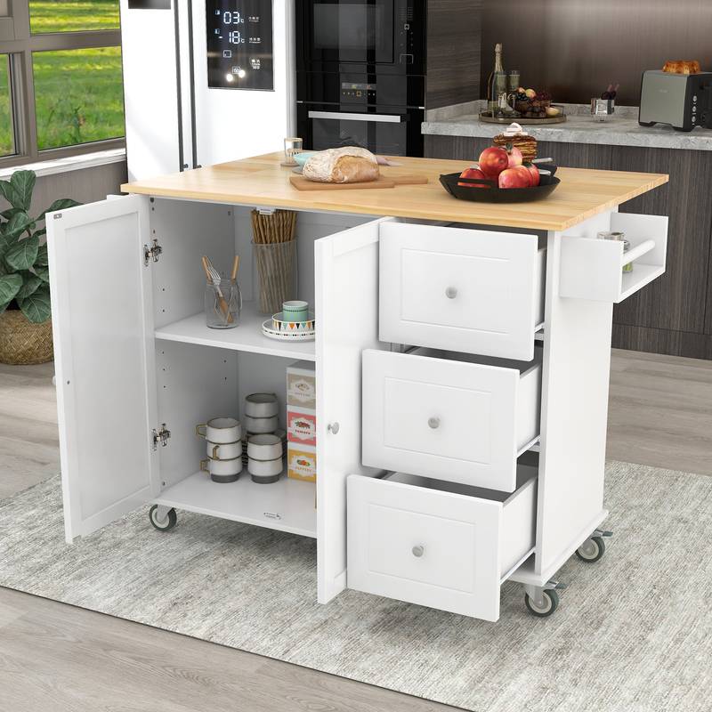 Charming Rolling Kitchen Island with Wood Top & Convenient Storage