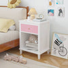 Charming Pink Wooden Nightstand with Shelf & Drawer