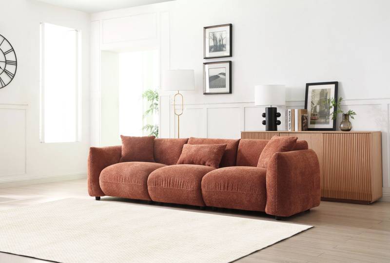 Vibrant Orange Mid Century 3-Seat Sofa