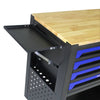 Blue Rolling Tool Cart with Wooden Top and 4 Drawers
