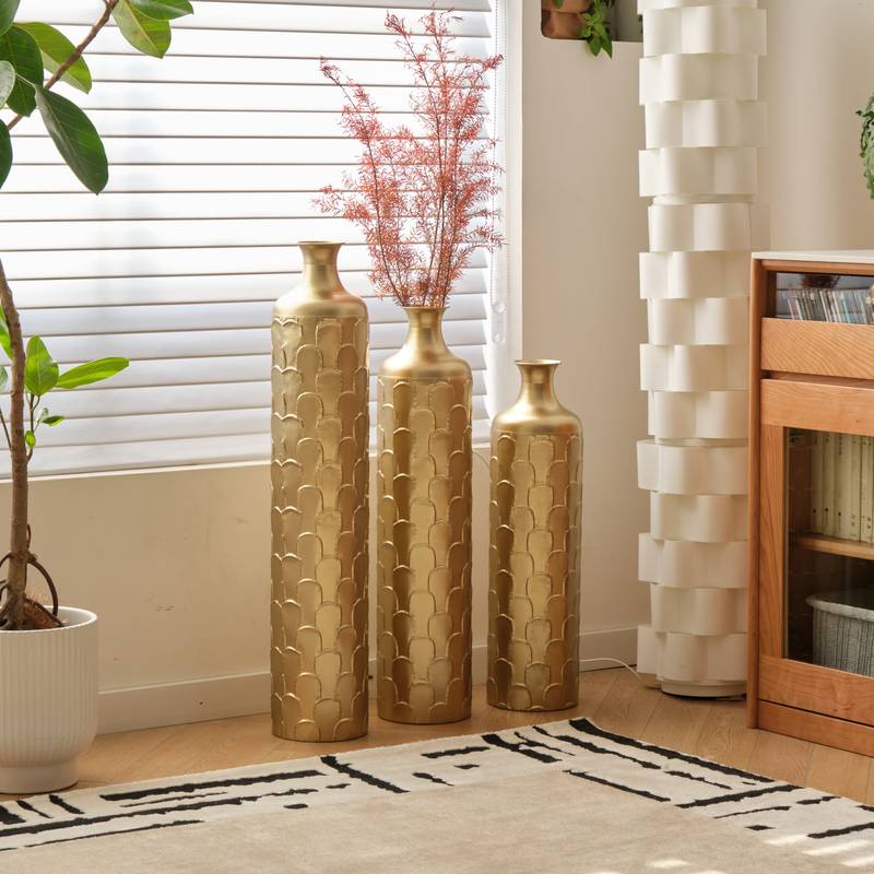 Charming White Metal Vase Trio