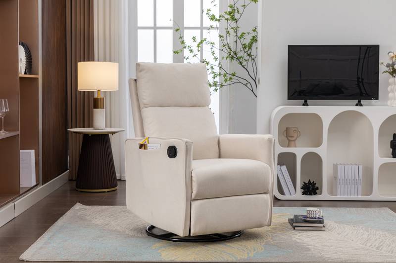 Cozy Beige Swivel Rocker Glider Chair