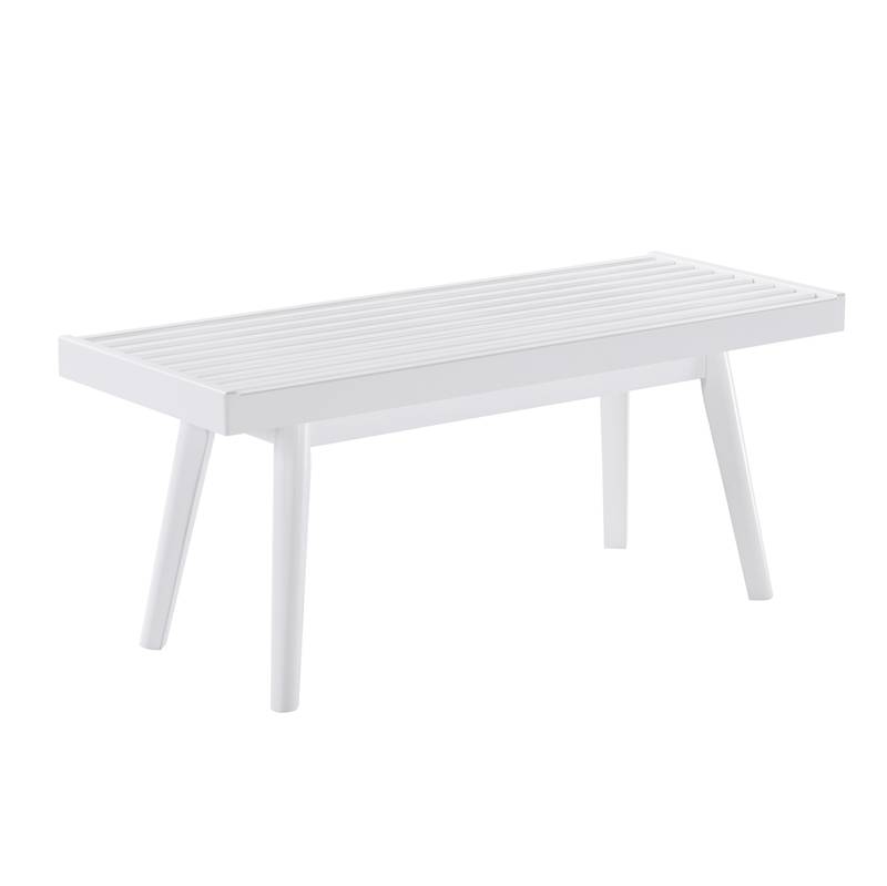 Chic White Slatted Wood Bench
