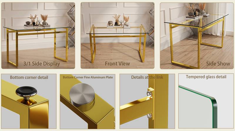 Sleek Glass Dining Table with Chic Gold Legs