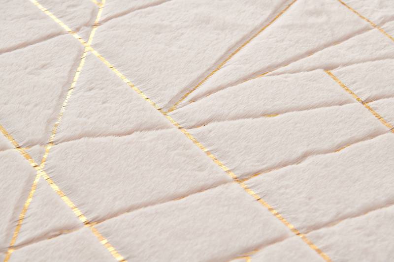 Chic Gold-Gilded Beige Faux Fur Area Rug