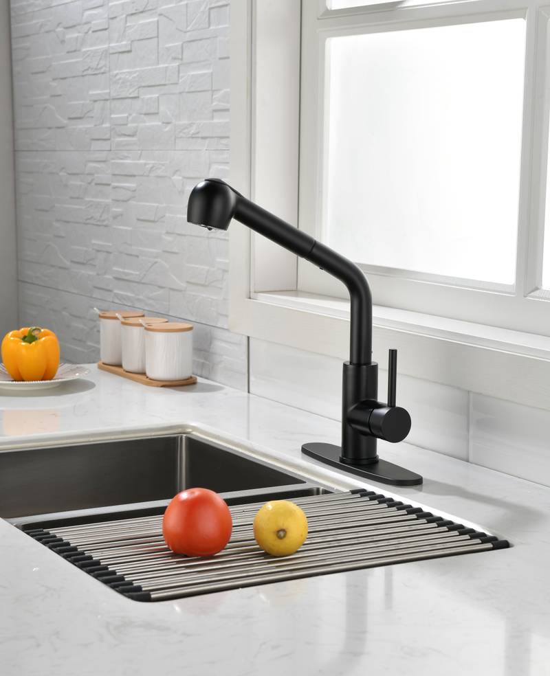 Sleek Matte Black Pull-Down Kitchen Faucet