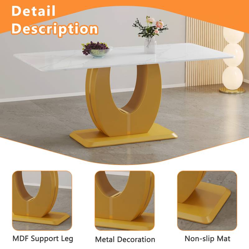 Elegant Marble-Style Dining & Desk Table with Gold Legs