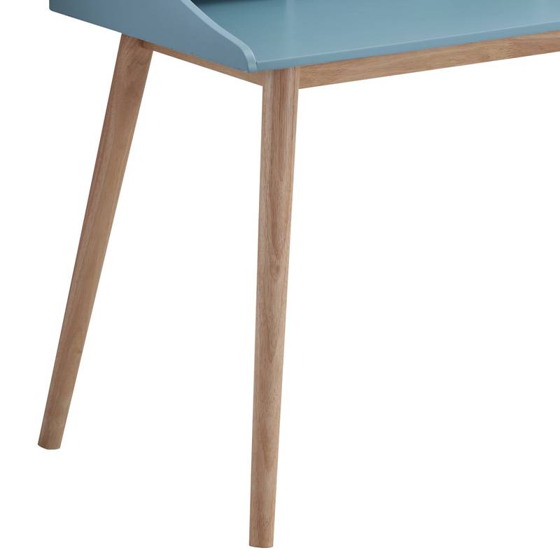 Blue Mid-Century Wood Writing Desk with Hutch