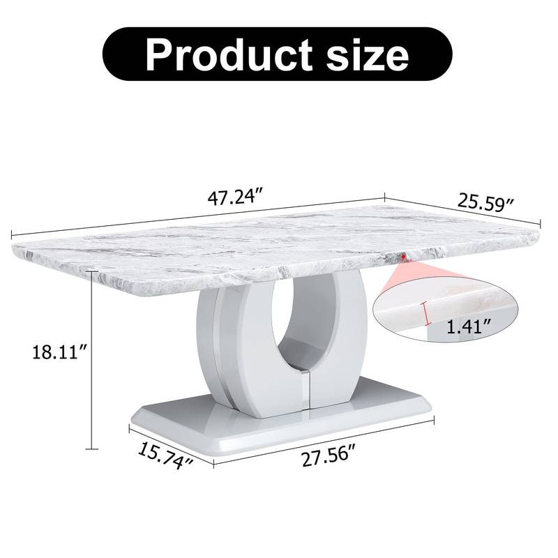 Elegant Gray Marble Coffee Table with Silver Accents