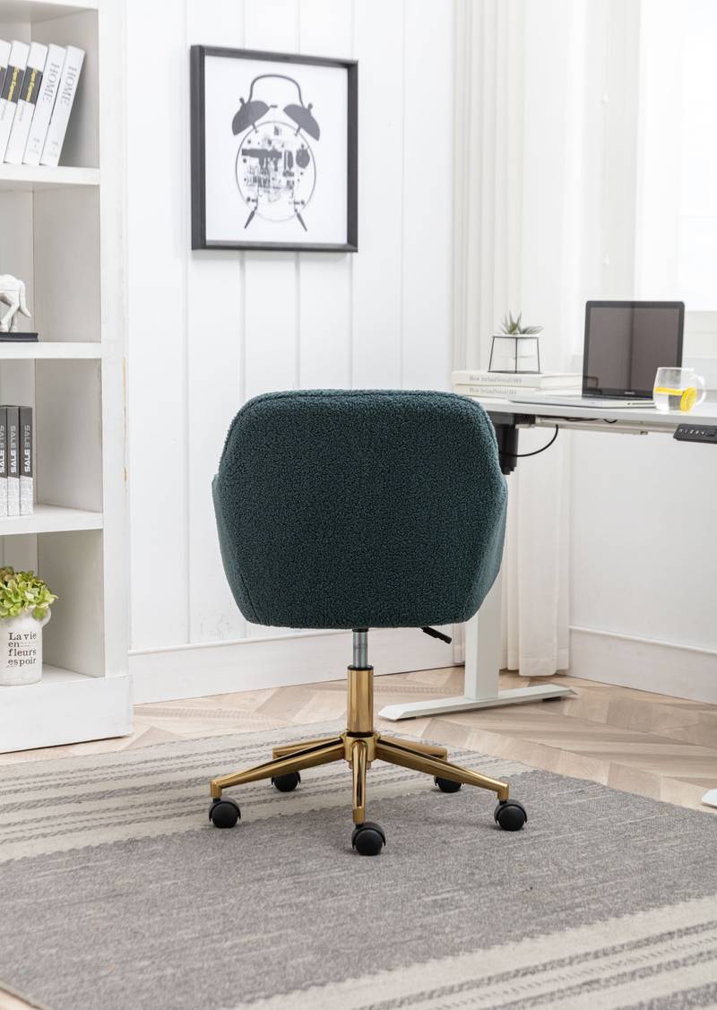 Chic Green Teddy Swivel Chair with Gold Legs