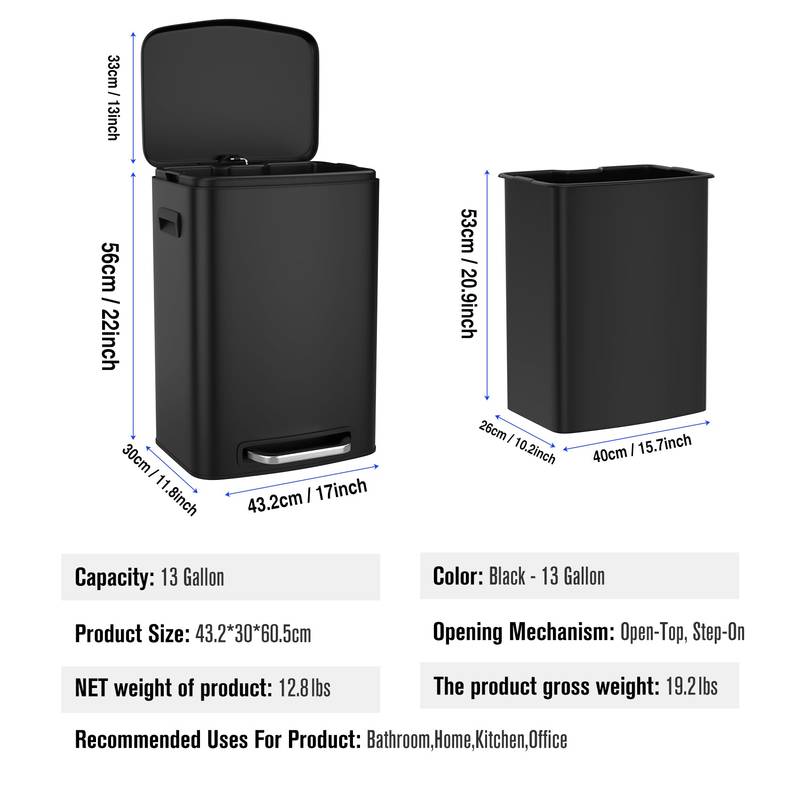 Sleek Step Can with Soft Close & Free Bags - Black Stainless Steel
