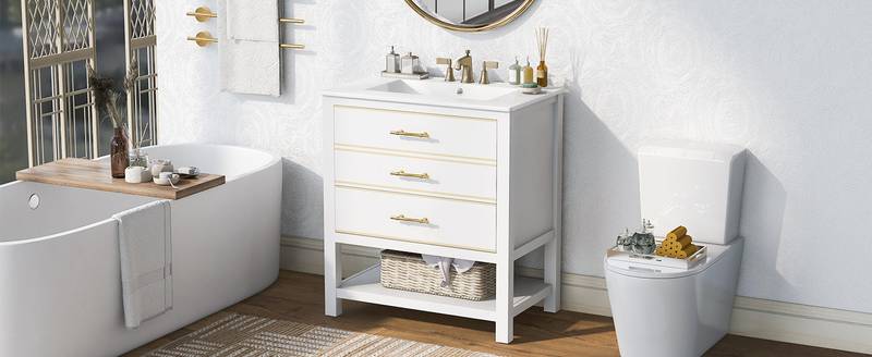 Navy Bliss Bathroom Vanity with Open Storage & Two Drawers