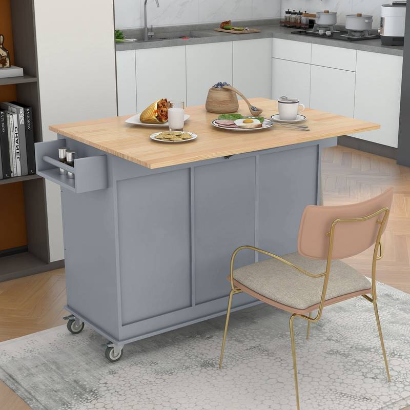 Versatile Rolling Kitchen Island with Wood Top & Storage