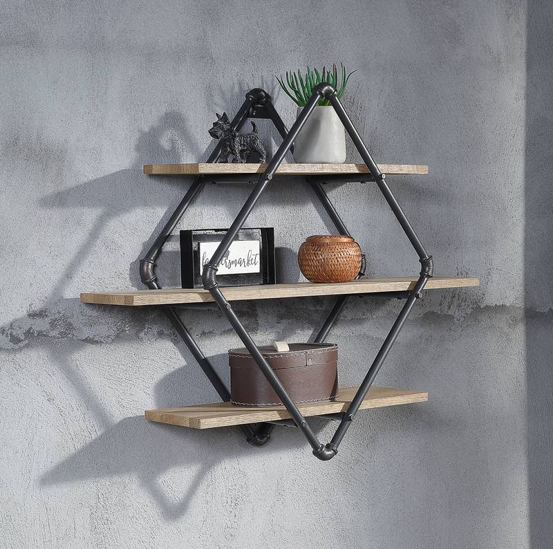 Brantley Oak & Black Wall Rack
