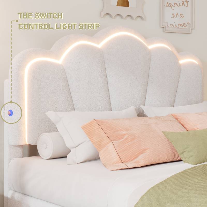 Cozy Floral Twin Bed Set with LED and Storage Ottoman