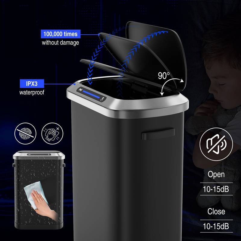 Smart Sensor Trash Can - Sleek Black Design