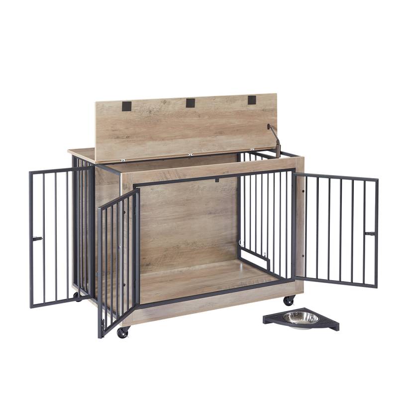 Chic Pup Crate Table with Rotating Bowl and Wheels