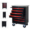 Rolling Tool Cart with Stainless Steel Top - Black & Red