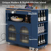 Navy Rolling Kitchen Island with LED Lights & Storage