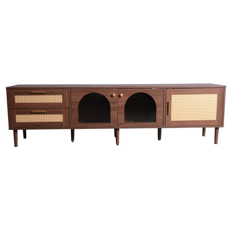 Rattan-Inspired TV Console with Stylish Storage