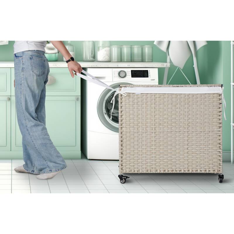 Stylish Grey Laundry Hamper with Removable Bags and Wheels