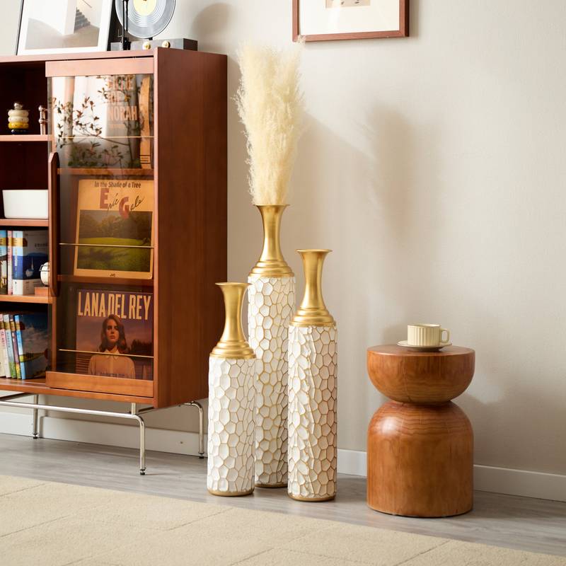 Chic White Metal Vase Trio