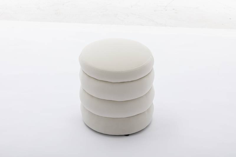 Ivory Velvet Round Ottoman