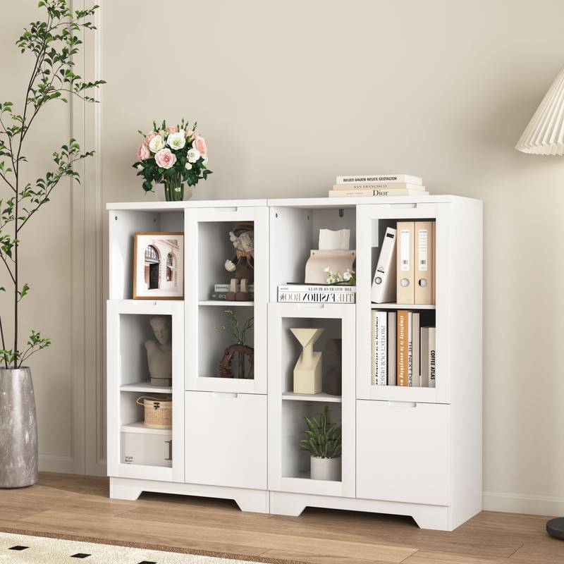 Chic White Glass Door Cabinet