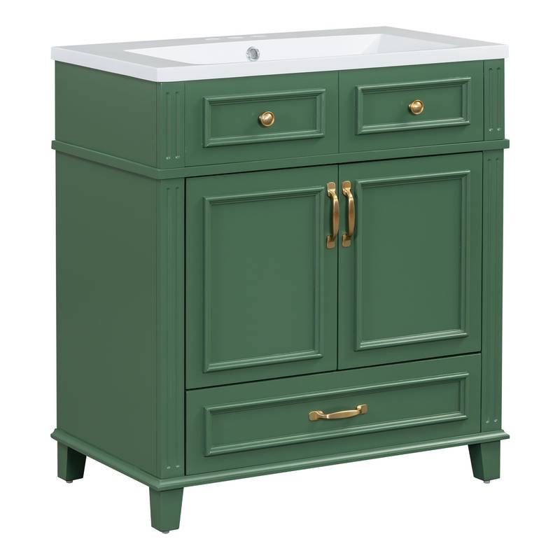 Vintage Green Bathroom Vanity with Soft-Close Storage