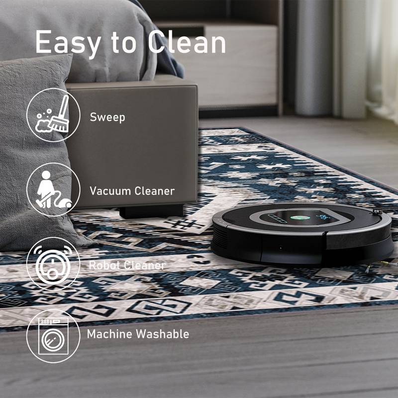 Navy Blue Vintage Bohemian Flower Area Rug