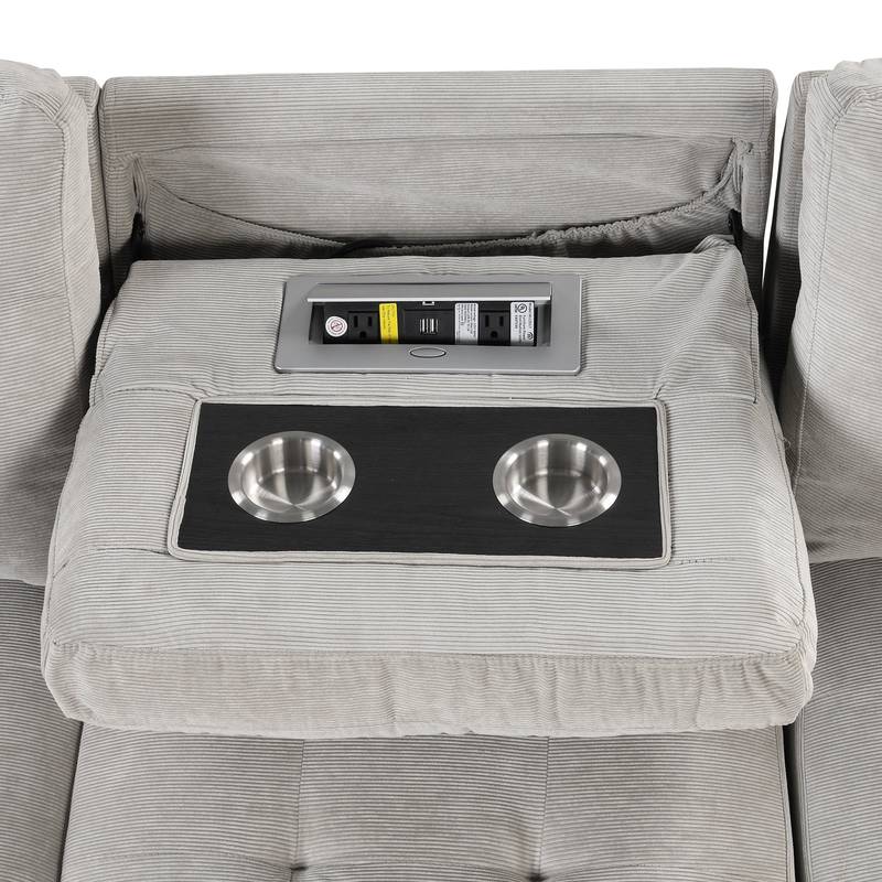 Chic Light Gray Chaise Lounge with Hidden Storage and USB Charger