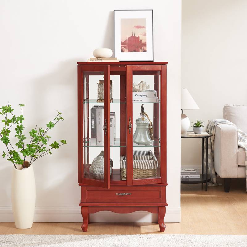 Illuminated Cherry Wine Display Cabinet