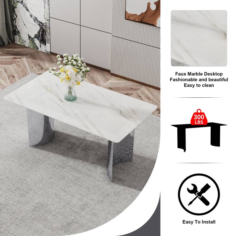 Sleek Marble-Design Dining Table