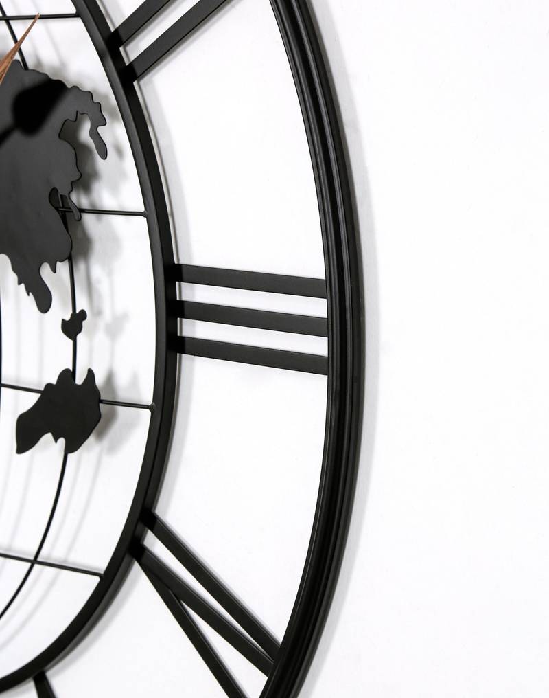 Sleek World Map Wall Clock with Gold Accents