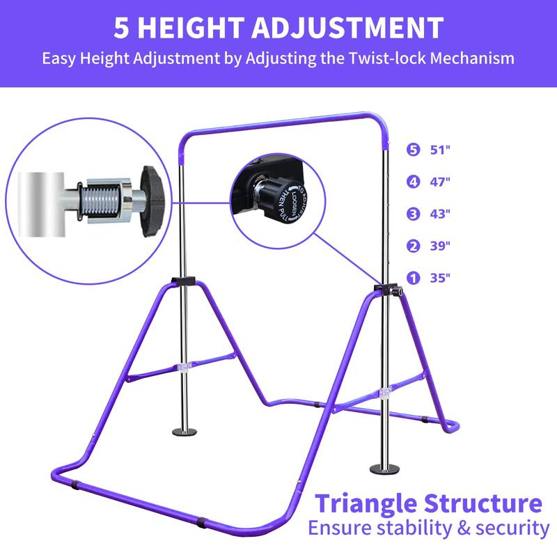Adjustable Kids Gymnastics Bar - Fun & Foldable Training Equipment