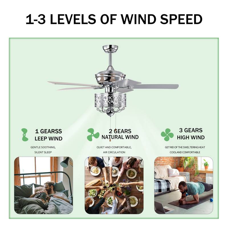 Chic Chrome Ceiling Fan with Pull Chain