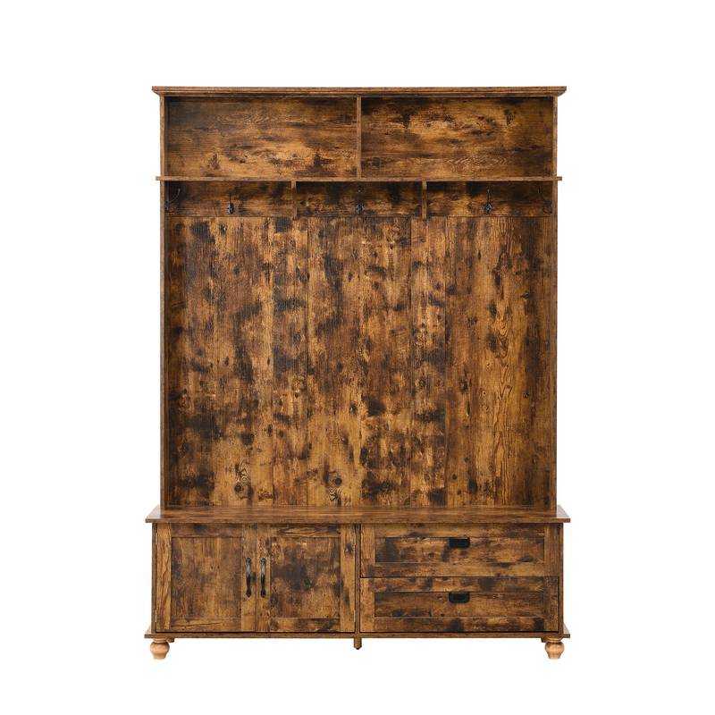 Rustic Charm Hall Tree with Storage and Hooks