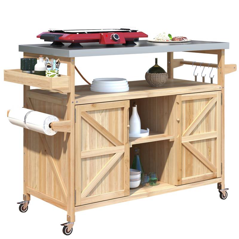 Farmhouse Rolling BBQ Bar & Storage Island