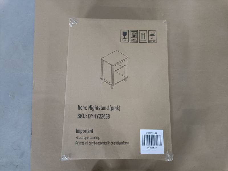 Charming Pink Wooden Nightstand with Shelf & Drawer