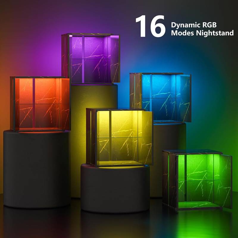 Chic LED Nightstand with Glass Shelves