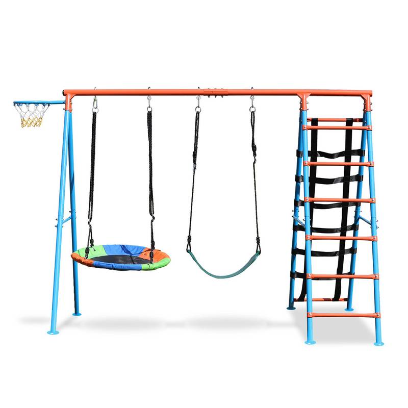 Backyard Adventure Swing Set with Basketball Hoop and Climbing Fun