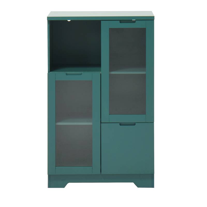 Chic Green Cabinet with Glass Doors and Open Storage