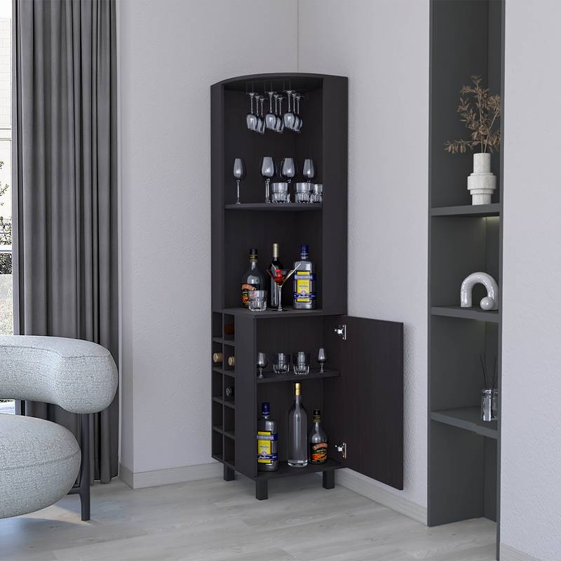 Leah Corner Bar Cabinet - Stylish Storage & Wine Rack in Wengue