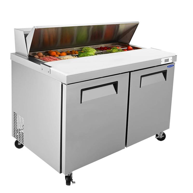 Chill & Prep Pro: Commercial Sandwich and Salad Table with Butcher Block Top