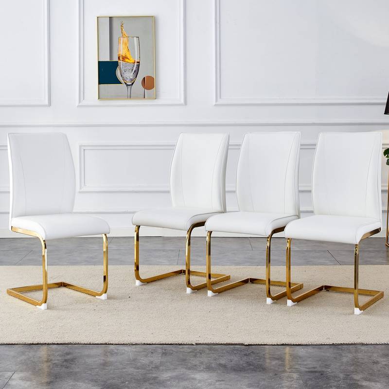 Elegant Arch Dining Chairs - Set of 4 White with Gold Legs