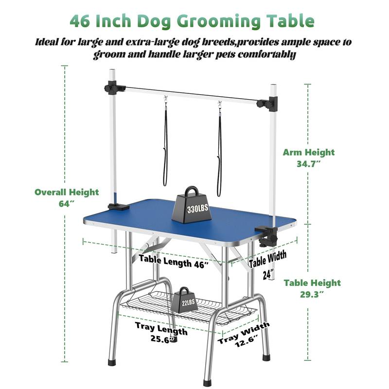 Foldable Dog Grooming Table with Adjustable Arm & Storage Tray