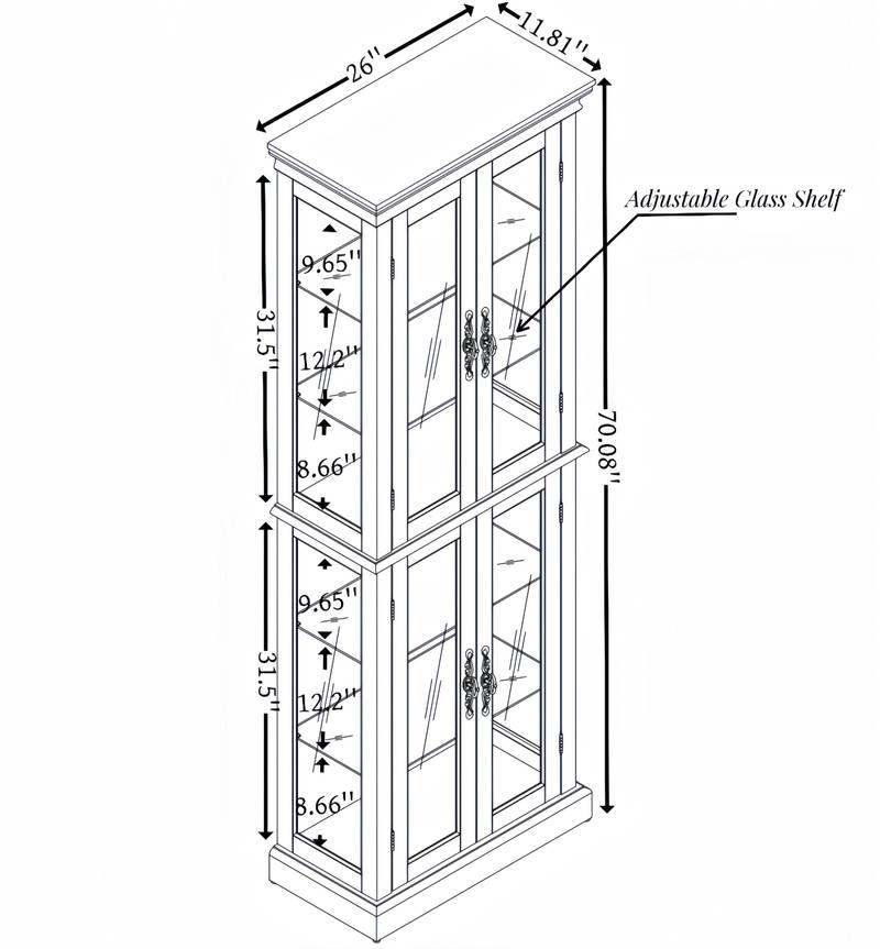 Illuminated Oak Glass Display Cabinet