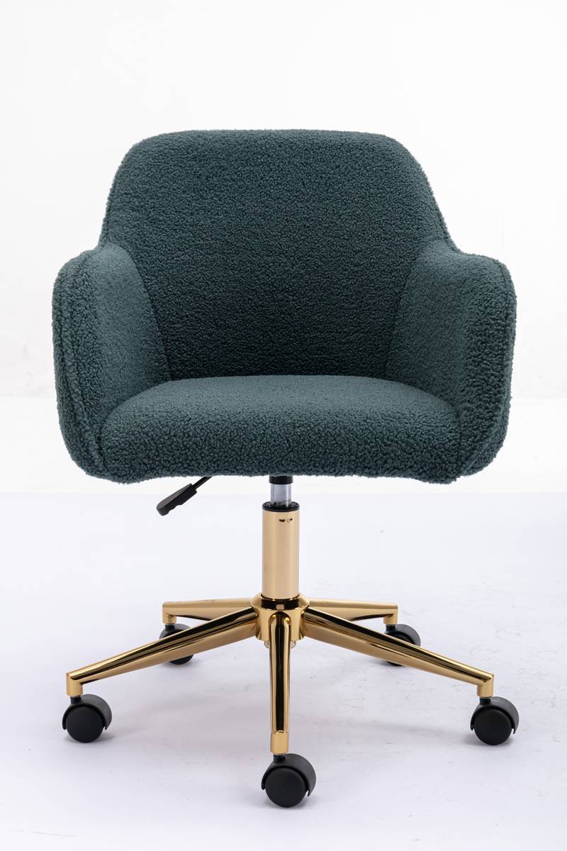 Chic Green Teddy Swivel Chair with Gold Legs