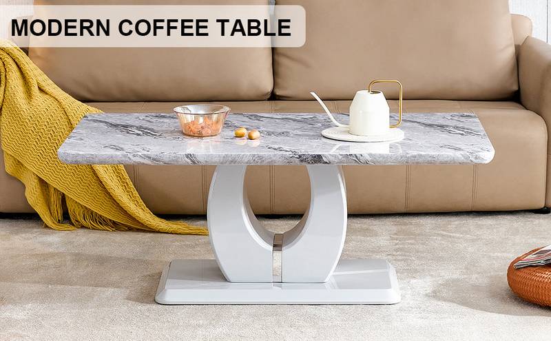 Elegant Gray Marble Coffee Table with Silver Accents