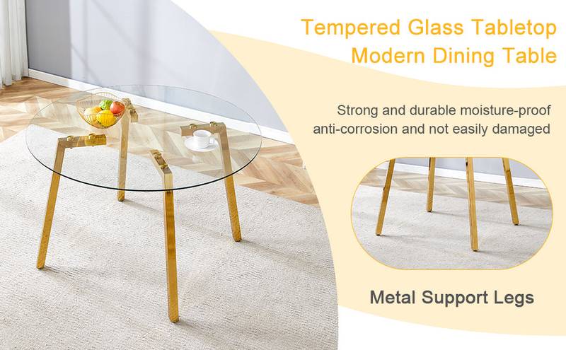 Chic Gold-Base Glass Dining Table – Perfect for Home & Office Gatherings!